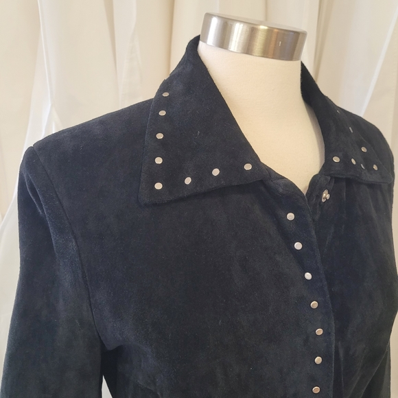 Vintage Express Black Leather Suede Coat with silver stud detailing size 9/10 - Picture 3 of 12